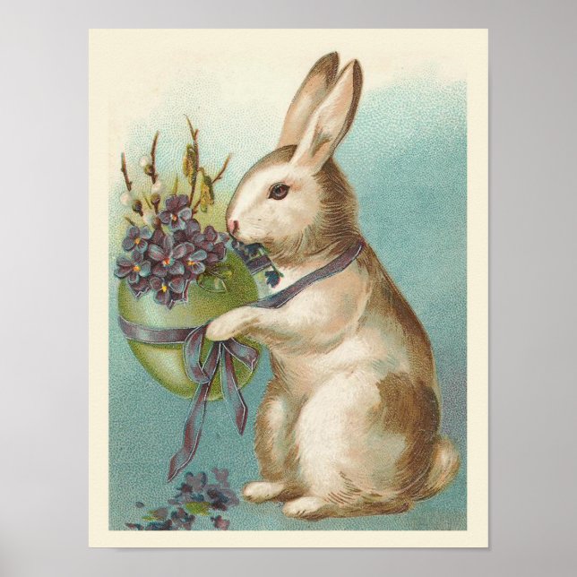 Vintager Osterhase mit grünem Ei Poster (Vorne)