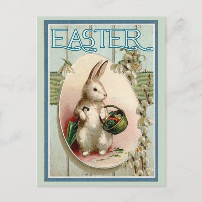 Vintager Osterhase mit SchirmOstern Postkarte (Vorderseite)