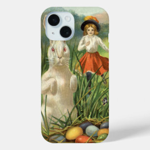 Vintager Osterhase und glückliche Kinder iPhone 15 Hülle