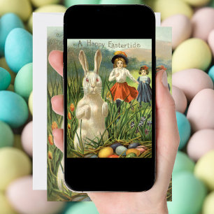 Vintager Osterhase und glückliche Kinder Feiertagskarte