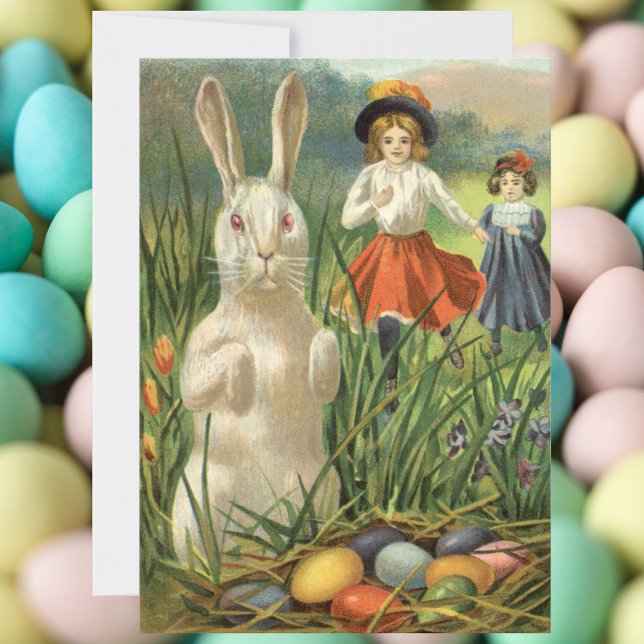Vintager Osterhase und glückliche Kinder Feiertagskarte (Von Creator hochgeladen)