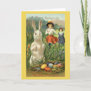Vintager Osterhase und glückliche Kinder Feiertagskarte