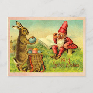 Vintager Osterhase und Gnome Feiertagspostkarte