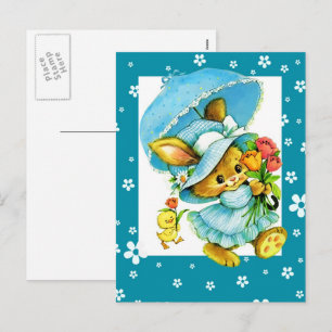Vintager Osterhase und Küken Feiertagspostkarte