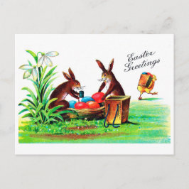 Vintager Osterhase und Küken Postkarte