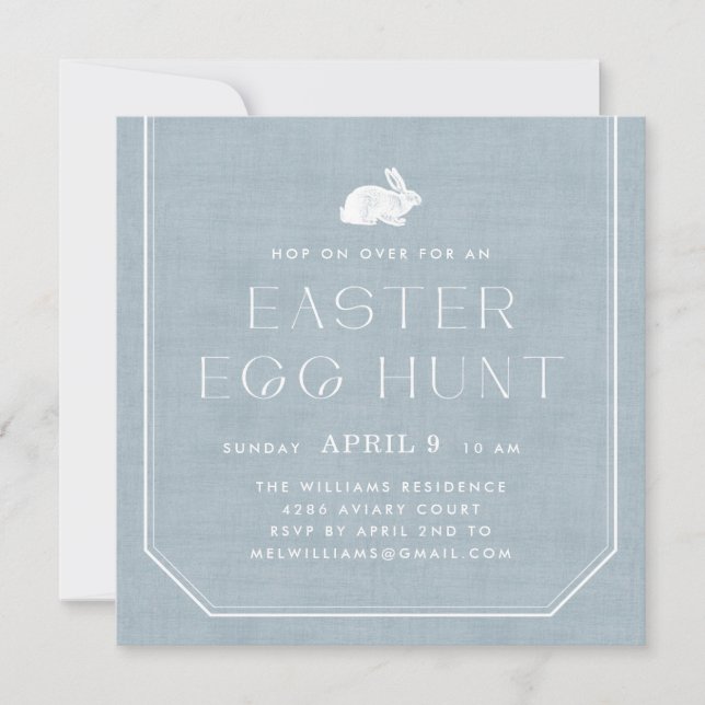 Vintager Osterhasen Eizelljagd - Blauer Himmel Einladung (Vorderseite)