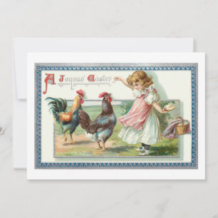 Vintager Osterhen, Rooster & Girl Feiertagskarte