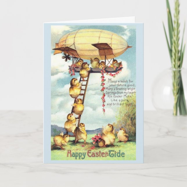 Vintager Osterhühner auf einem Blimp, Feiertagskarte (Vorderseite)