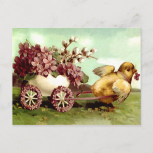 Vintager Osterkick und Blume Wagon Feiertagspostkarte