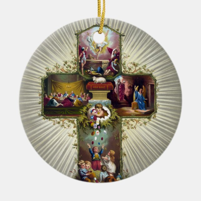 Vintager Osterkreuzzug Religiöse Feiertage Gold Keramik Ornament (Vorne)
