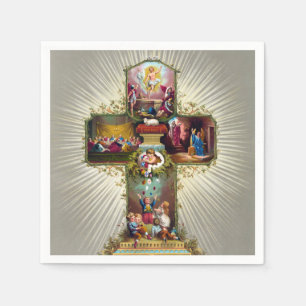 Vintager Osterkreuzzug Religiöse Feiertage Gold Serviette