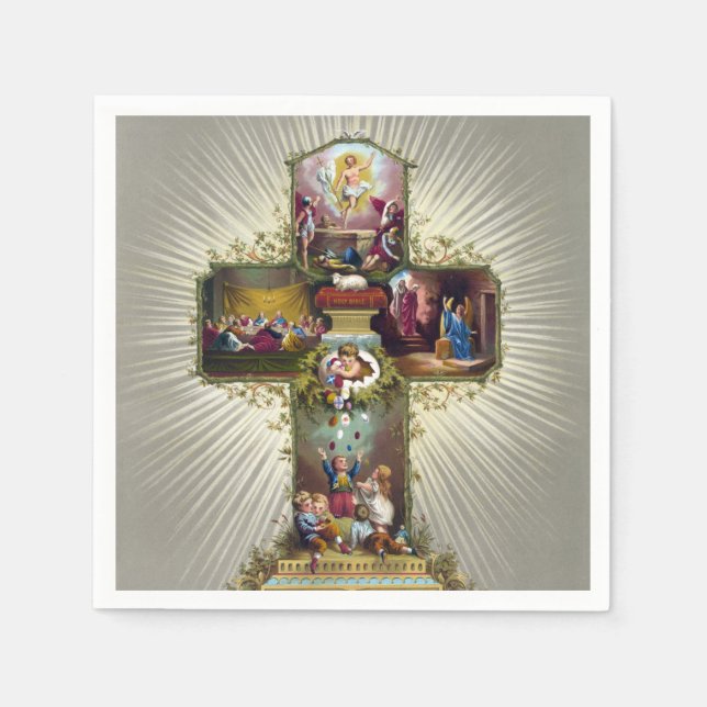 Vintager Osterkreuzzug Religiöse Feiertage Gold Serviette (Vorderseite)