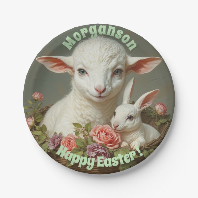 Vintager Ostern - Individuelles Lamm- und Sonnenli Pappteller (Vorderseite)