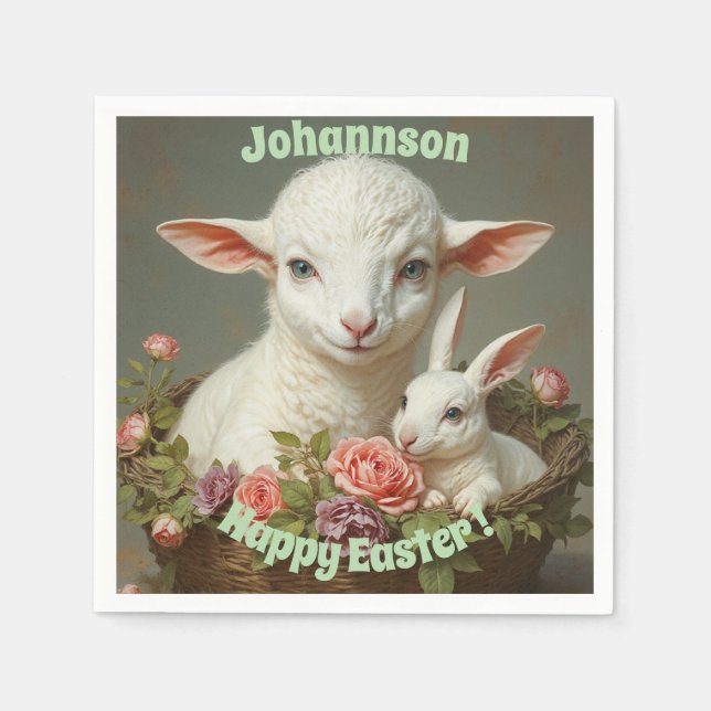 Vintager Ostern - Individuelles Lamm- und Sonnenli Serviette (Vorderseite)