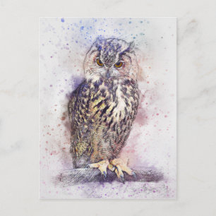 Vintager Owl Watercolor Bird Postkarte