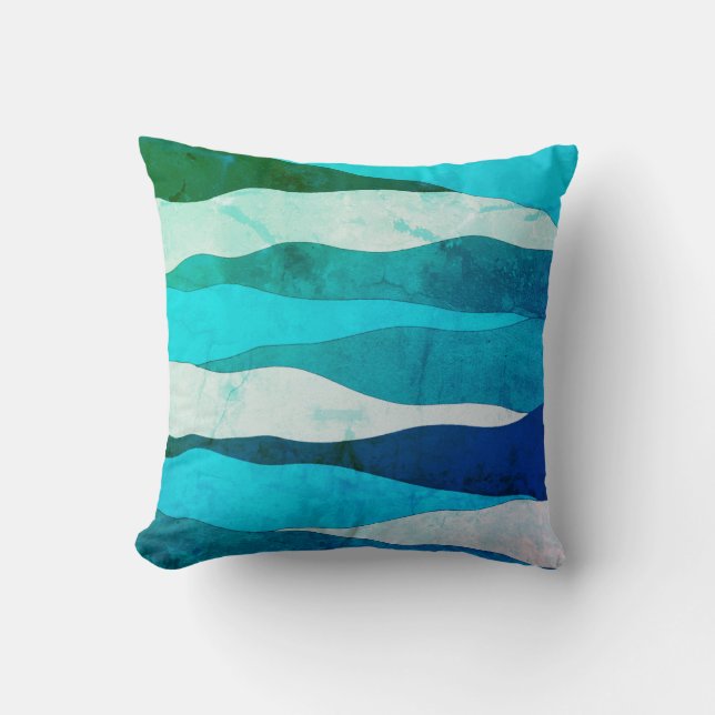 Vintager Ozean Blue Throw Kissen (Vorderseite)