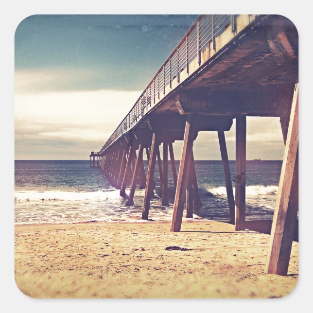 Vintager Ozeansteg Quadratischer Aufkleber (Vorderseite)