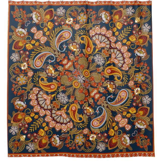 Vintager Paisley-Bandana-Druck, Seidenhalsschal od Duschvorhang (Vorderseite)