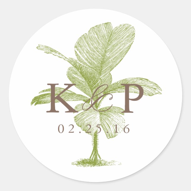 Vintager Palm Tree Wedding Monogram Sticker (Vorderseite)