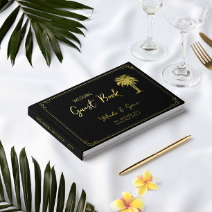 Vintager Palmenbaum Schwarz und Gold Gästebuch