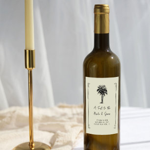 Vintager Palmenbaumtoast bis zur Braut und zum Brä Weinetikett