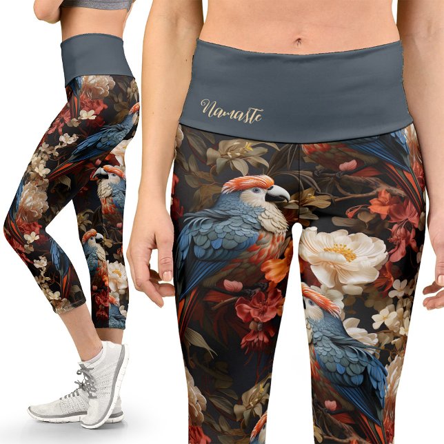 Vintager Papagei Print Floral Yoga Capri Leggings (Von Creator hochgeladen)