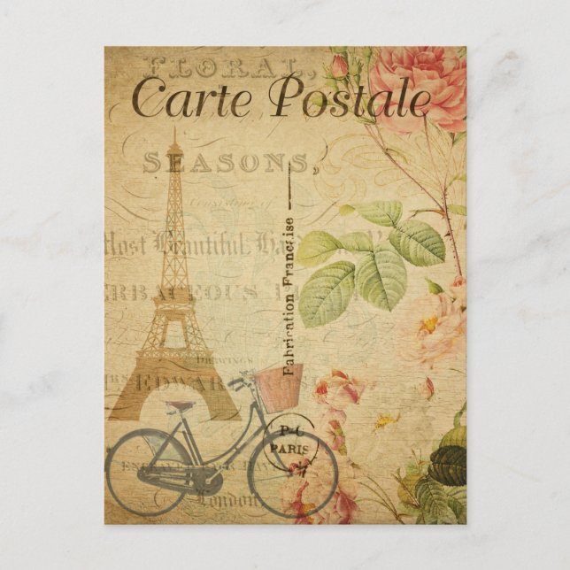 Vintager Paris Eiffelturm und Fahrrad Französisch Postkarte (Vorderseite)