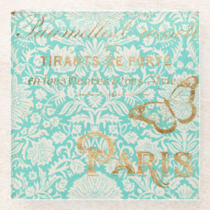 Vintager Paris-Goldentwurf mit Schmetterling Glasuntersetzer