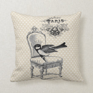 Vintager ParisChicvogel und französischer Stuhl Kissen