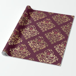 Vintager Pariser Burgunder Red and Gold Damask Geschenkpapier