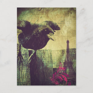Vintager Pariser Eiffelturm halloween Black Raven Postkarte