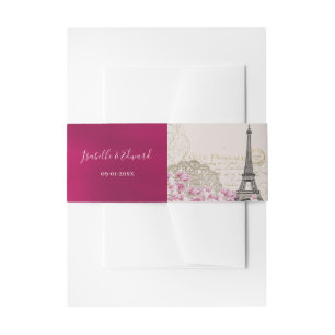 Vintager Pariser Eiffelturm Rosa Blüten Burgund Einladungsbanderole