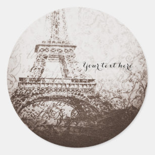 Vintager Pariser Eiffelturm & Rose Elegantes Ambie Runder Aufkleber