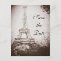 Vintager Pariser Eiffelturm und Rose Save the Date