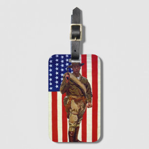 Vintager Patrioter Soldat mit amerikanischer Flagg Gepäckanhänger