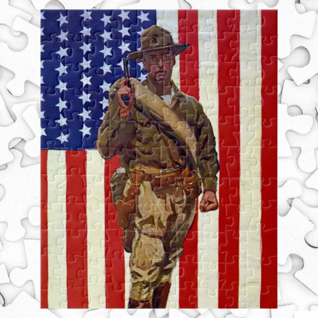 Vintager Patrioter Soldat mit amerikanischer Flagg Puzzle (Von Creator hochgeladen)