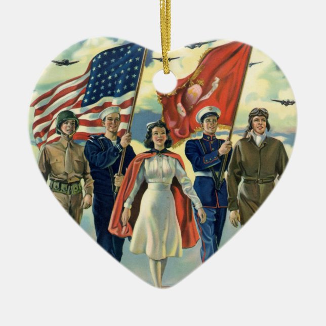 Vintager Patrioter, stolzer Militärangehöriger Keramik Ornament (Vorne)