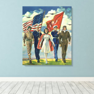 Vintager Patrioter, stolzer Militärangehöriger Leinwanddruck