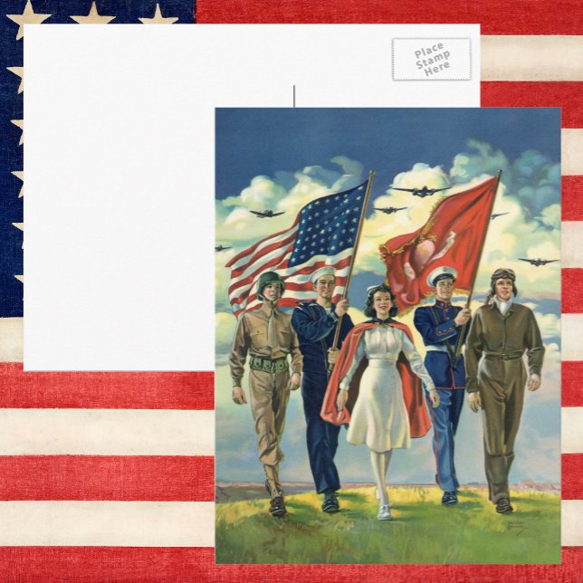 Vintager Patrioter, stolzer Militärangehöriger Postkarte (Von Creator hochgeladen)