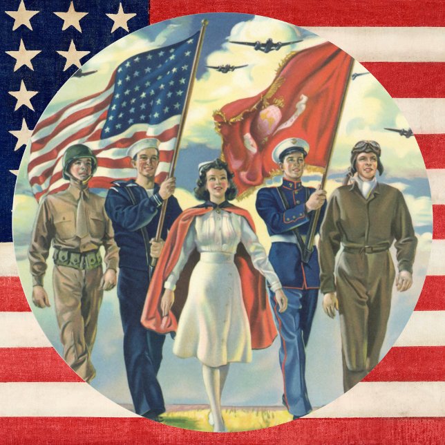 Vintager Patrioter, stolzer Militärangehöriger Runder Aufkleber (Von Creator hochgeladen)