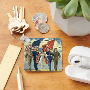 Vintager Patrioter, stolzer Militärangehöriger Schlüsselanhänger