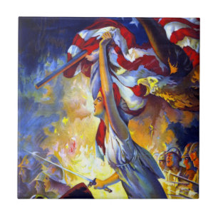 Vintager Patriotic Lady Liberty American Flag Eagl Fliese
