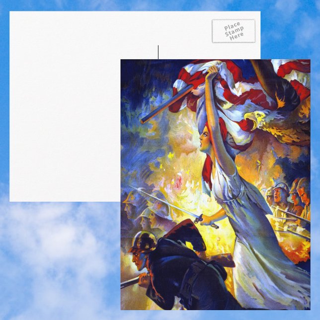 Vintager Patriotic Lady Liberty American Flag Eagl Postkarte (Von Creator hochgeladen)