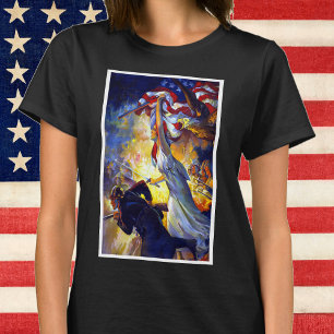 Vintager Patriotic Lady Liberty American Flag Eagl T-Shirt