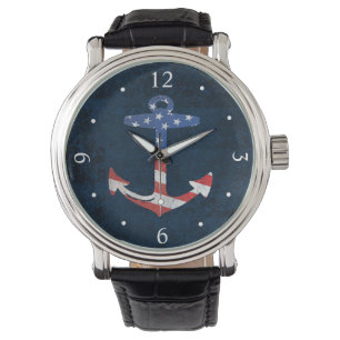 Vintager patriotischer amerikanische Flaggen-Anker Armbanduhr