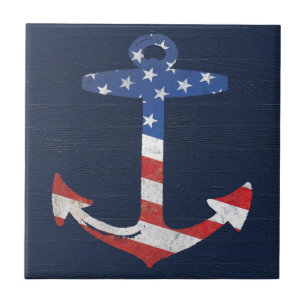 Vintager patriotischer amerikanische Flaggen-Anker Fliese