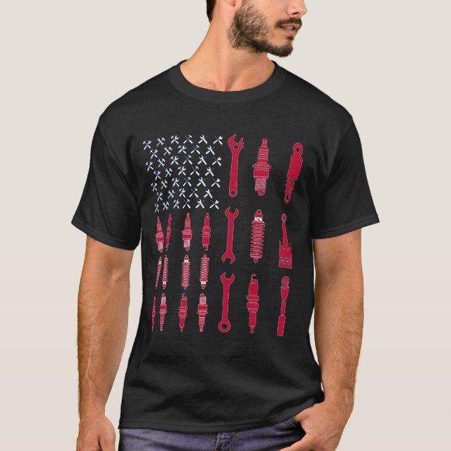 Vintager patriotischer Mechaniker-amerikanische T-Shirt (Vorderseite)