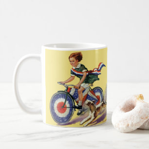 Vintager Patriotismus, Girl Riding a Patriotic Bik Tasse