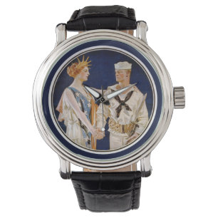 Vintager Patriotismus, Lady Liberty mit Marine Sea Armbanduhr