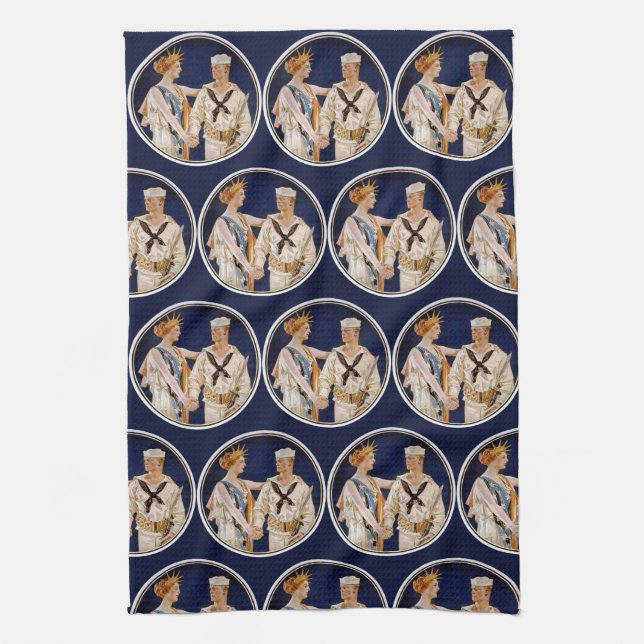 Vintager Patriotismus, Lady Liberty mit Marine Sea Geschirrtuch (Vertikal)